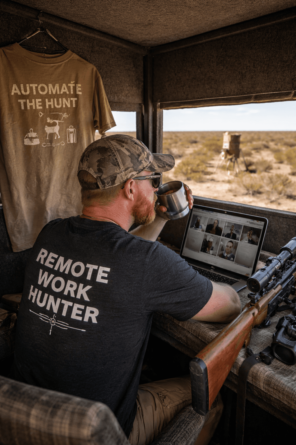 Kyle "Bart" Bartlett at the deer blind on his West Texas property